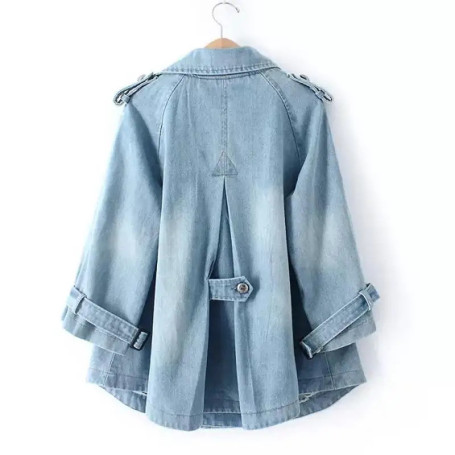 Denim Cape Coat Female Jacket Double Breasted Jackets Women Office Lady Windbreaker Denim Basic Coats 2024 Autumn Overcoat