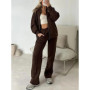 Women Casual Pant Set Autumn/Winter Zipper Casual Jacket Wide Leg Pant 2 Pieces Set Outfits New 2025 Fashion Sports Women Suit