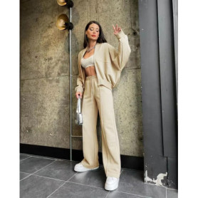 Women Casual Pant Set Autumn/Winter Zipper Casual Jacket Wide Leg Pant 2 Pieces Set Outfits New 2025 Fashion Sports Women Suit
