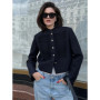 Women's Napoleon Style Black Cropped Jacket Coat Long Sleeve Tops Braided Button Trim Vintage Slim Fit Fashion Lady Outerwear