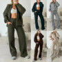 Women Casual Pant Set Autumn/Winter Zipper Casual Jacket Wide Leg Pant 2 Pieces Set Outfits New 2025 Fashion Sports Women Suit