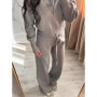 Women's Elegant Knitted with Double-Zipper Cardigan and Long Pants Solid Color Soft Warm Autumn Winter Two-Piece Set