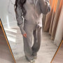 Women's Elegant Knitted with Double-Zipper Cardigan and Long Pants Solid Color Soft Warm Autumn Winter Two-Piece Set