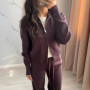 Women's Elegant Knitted with Double-Zipper Cardigan and Long Pants Solid Color Soft Warm Autumn Winter Two-Piece Set