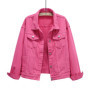 Pink Denim Jacket Women's Spring Autumn Single-breasted Lapel Coat Fashion Green Black Red Blue Outerwear Female Jean Overcoat