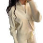 Women's Elegant Knitted with Double-Zipper Cardigan and Long Pants Solid Color Soft Warm Autumn Winter Two-Piece Set