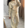 Women's Elegant Knitted with Double-Zipper Cardigan and Long Pants Solid Color Soft Warm Autumn Winter Two-Piece Set