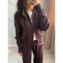 Women's Elegant Knitted with Double-Zipper Cardigan and Long Pants Solid Color Soft Warm Autumn Winter Two-Piece Set