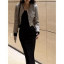 ​​Women's Beaded Boucle Cropped Blazer Glitter French Elegant Short Jacket Spring Autumn Slim Fit Feminine Tops​​