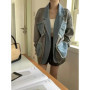 Women Denim Coats Mid Length Coat Two Fakes Loose Casual Turn Down Collar Y2k Streetwear Jackets Work Splice Jacket 2025