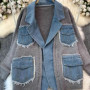 Women Denim Coats Mid Length Coat Two Fakes Loose Casual Turn Down Collar Y2k Streetwear Jackets Work Splice Jacket 2025