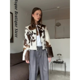 Elegant Print Short Jacket Women Retro Lapel Zippers Long Flare Sleeve Female Outwear 2025 Autumn Fashion Lady Streetwear
