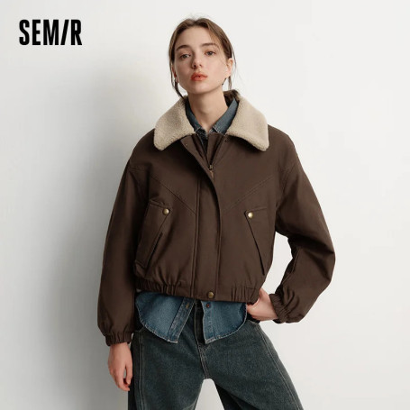 Semir Jacket Women Winter Cotton Padded Faux Lamb Wool Lapel Oversize Brushed 2025 New Barn Style Jacket Women'S Clothing