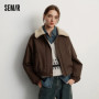 Semir Jacket Women Winter Cotton Padded Faux Lamb Wool Lapel Oversize Brushed 2025 New Barn Style Jacket Women'S Clothing