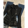 MEXZT Y2K Cropped Denim Jackets Women Harajuku Vintage Black Jeans Coats Streetwear Grunge Gothic Long Sleeve Zipper Outerwears