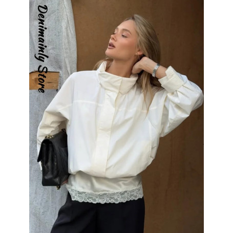 Casual Black Stand Collar Short Windproof Jacket Women Drawstring Full Sleeve Pocket Zipper Coats 2025 Autumn New Lady Outwear