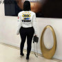 FAGADOER Y2k Fashion Letter Print Leather Patchwork Bodycon Jacket Woman Moto Long Sleeve Zipper Jacket Female Streetwear 2025