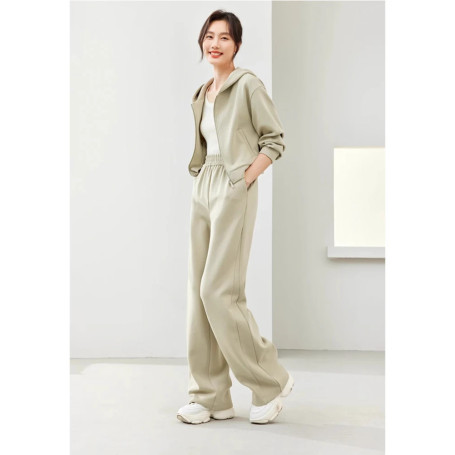 VIMLY Grey 2 Piece Sets Womens Outfits Hooded Zipper Short Jacket Wide Leg Pant 2026 Spring Casual Tracksuits Set Women M5953