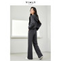 VIMLY Grey 2 Piece Sets Womens Outfits Hooded Zipper Short Jacket Wide Leg Pant 2026 Spring Casual Tracksuits Set Women M5953