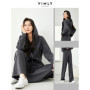 VIMLY Grey 2 Piece Sets Womens Outfits Hooded Zipper Short Jacket Wide Leg Pant 2026 Spring Casual Tracksuits Set Women M5953