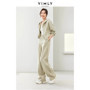 VIMLY Grey 2 Piece Sets Womens Outfits Hooded Zipper Short Jacket Wide Leg Pant 2026 Spring Casual Tracksuits Set Women M5953