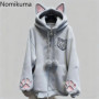 Thicked Women Jackets Cute Cat Ear Hooded Long Sleeve Punk Outerwear Fashion Casual Warm Coats 2025 Ropa Mujer Japanese Y2k Tops