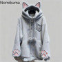 Thicked Women Jackets Cute Cat Ear Hooded Long Sleeve Punk Outerwear Fashion Casual Warm Coats 2025 Ropa Mujer Japanese Y2k Tops