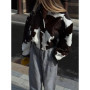 Cow Patterned Stand Up Collar Short Jacket Women Fashion Chic Zipper Loose Jackets Lady New Autumn Casual Commute Streetwear