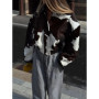Cow Patterned Stand Up Collar Short Jacket Women Fashion Chic Zipper Loose Jackets Lady New Autumn Casual Commute Streetwear
