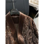 New Chinese Style Heavy Sequin Velvet Button Coat for Women Elegant V-Neck Slim Loose Slim Trendy High-End Coat Female