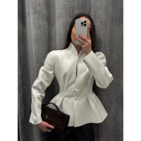 Elegant Ruffle Women's Coats Hollow-out V-neck Full Sleeve Waist-cinching Female Jackets 2026 Spring Summer Fashion Lady Coat