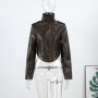 Vintage Women's Cropped Faux Leather Jacket Stand Collar Balloon Sleeve Biker Style PU Leather Coat Streetwear Fashion Outfit