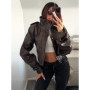 Vintage Women's Cropped Faux Leather Jacket Stand Collar Balloon Sleeve Biker Style PU Leather Coat Streetwear Fashion Outfit