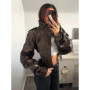Vintage Women's Cropped Faux Leather Jacket Stand Collar Balloon Sleeve Biker Style PU Leather Coat Streetwear Fashion Outfit