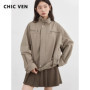 CHIC VEN Fashion Women Jackets Streetwear Casual Solid Retro Stand Up Collar Short Coat Girl Top Autumn Winter 2025