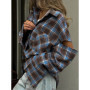 Casual Plaid Patchwork Women Jacket Full Sleeve Zipper Pocket Female Coat 2026 New Spring Lapel Single Breasted Lady Outerwears
