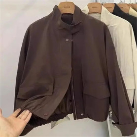Korean Short Stand-up Collar Jacket Women's Loose Windbreaker Coat Spring Autumn Leisure Tooling Jacket Coat Female Overwear Top