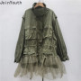 2025 Women's Clothing Streetwear Jackets Patchwork Gauze Drawstring Outerwear Fashion Overcoats Y2k Tops Casual Fashion Coats