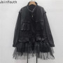 2025 Women's Clothing Streetwear Jackets Patchwork Gauze Drawstring Outerwear Fashion Overcoats Y2k Tops Casual Fashion Coats