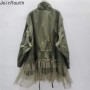 2025 Women's Clothing Streetwear Jackets Patchwork Gauze Drawstring Outerwear Fashion Overcoats Y2k Tops Casual Fashion Coats
