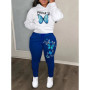 Autumn Fashion Letter Print Hoodie Sets Butterfly Letter Print Kangaroo Pocket Pants Sets Daily Casual Two Piece Tracksuit