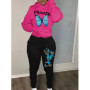 Autumn Fashion Letter Print Hoodie Sets Butterfly Letter Print Kangaroo Pocket Pants Sets Daily Casual Two Piece Tracksuit