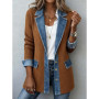 2026 Spring Autumn New Women Elegant Fashion Versatile Slim Fit Long Sleeve Spliced Jacket Denim Lapel