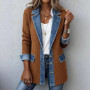 2026 Spring Autumn New Women Elegant Fashion Versatile Slim Fit Long Sleeve Spliced Jacket Denim Lapel
