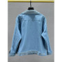 Luxury Women Patchwork Diamonds Rivets Denim Jacket Lapel Rhinestones Jeans Coats Outerwear Autumn Streetwear Loose Cardigan