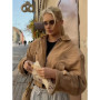 Retro Brown Suede Lapel Zippered Short Jackets Women's Casual Full Sleeves Pocket Loose Coats 2026 Spring Daily Commute Outwear