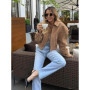 Retro Brown Suede Lapel Zippered Short Jackets Women's Casual Full Sleeves Pocket Loose Coats 2026 Spring Daily Commute Outwear