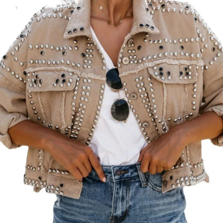 Rivet Jeans Jackets for Women, Washed Locomotive, Turn-down Collar, Single Breasted, Vintage, Full Sleeve Streetwear