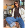 Solid High Neck Drawstring Waist Women Jacket Long Sleeve Cargo Pockets 2025 Autumn Casual Women Outerwear Trendy Chic Lady Coat