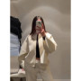 2026 Spring New Stand Collar Knitted Bomber Jacket For Women Elegant Long Sleeve Zipper Coats High Street Chic Lady Outerwear